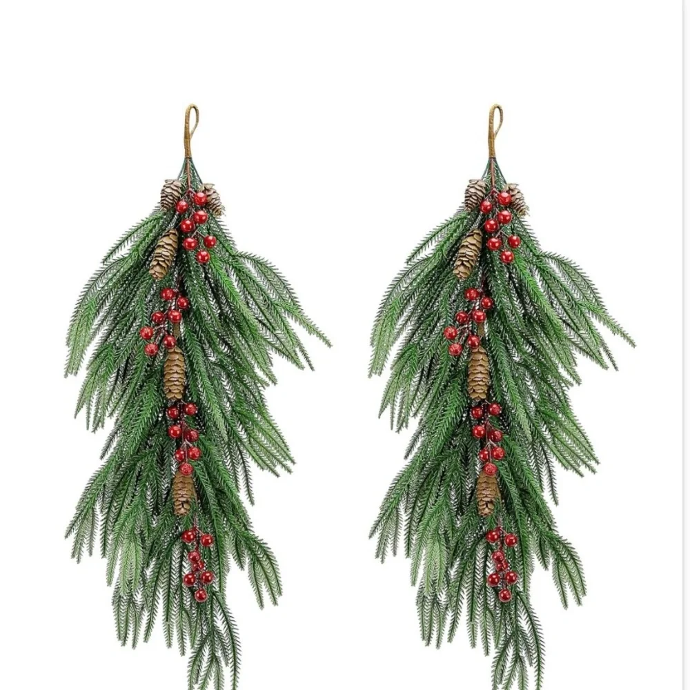 Festive Green and Red Pinecone swags